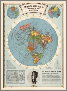 Flat Earth Map - CBS American School of the Air World Map : Art Print 1944 - Picture 1 of 2