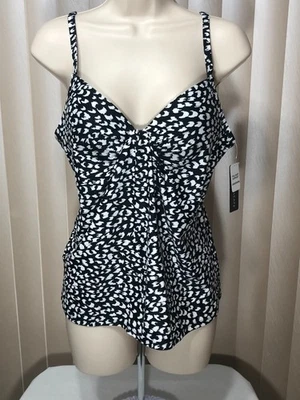 Island Escape Underwire Tankini Size 6 Full Bust Support Swim Top Black White - Image 1 of 4