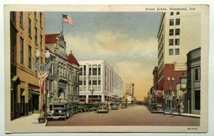 Vintage Linen Postcard Street Scene Hammond Indiana Curt Teich 1930s - Picture 1 of 2
