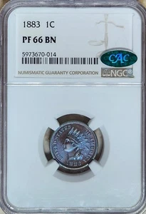1883 1c Indian Head Proof NGC & CAC PR-66BN, Blue Toned Pristine GEM+++++. - Picture 1 of 2