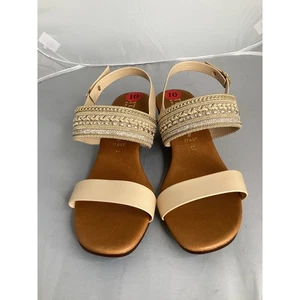 Italienische Schuhmacher Damen-Sandalen goldfarben Perlen doppelter Riemen ─ US-Größe 10 ─ neu - Bild 1 von 5