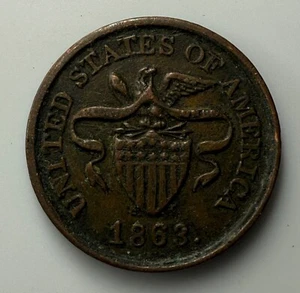 1863 Civil War Token Shield NOT One Cent Coin - Picture 1 of 2