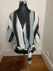 Zara Striped Crossover Tie Crop Top Size L Multicoloured 3/4 Sleeve - Foto 1 di 6
