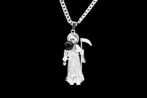 Santa Muerte Pendant with Necklace .925 Silver Chain Holy Death Grim Reaper NEW - Picture 1 of 3
