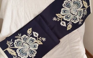 NAVY Blue  Table Runner - 72 X 14 Floral Embroidery  - Picture 1 of 2