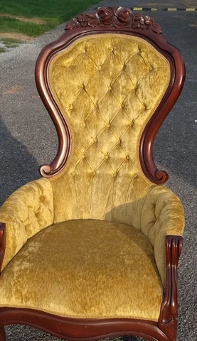 ANTIQUE WALNUT Carved VICTORIAN PARLOR CHAIR  Gold Velvet Cover