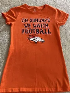 Denver Broncos Football Girls Orange ON SUNDAYS WE WATCH FOOTBALL Shirt 16 - Picture 1 of 5