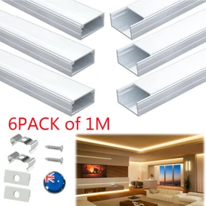 6Pack 1m LED Aluminium Channel Profile Extrusion Diffuser Strip Lights Cover U - Picture 1 of 9