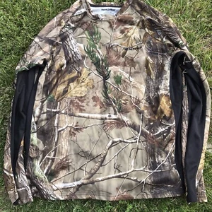 Mens REALTREE Camo Long Sleeve Hunting Shirt W/Black Side/Sleeve Panels Sz L 44” - Picture 1 of 5