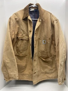 Vintage Carhartt Duck blanket Chore Coat Men's Corduroy Collar - Picture 1 of 7