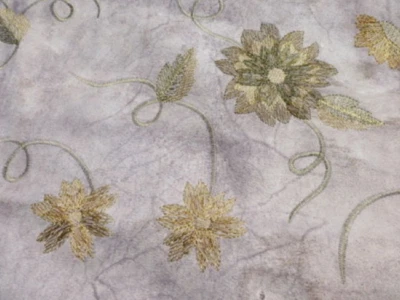 lambskin suede leather hide Embroidered Flowers on Vintage Antiqued Grey - Image 1 of 4