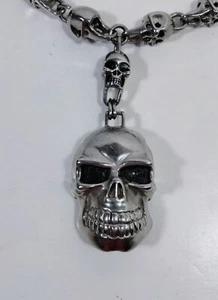 Skull Chain Necklace 27" Large Skull Pendant Punk Goth Bikercore - Picture 1 of 7
