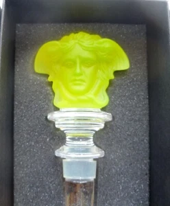 Rosenthal Versace Wine Bottle Stopper New Yellow Uranium Glass Medusa Boxed - Picture 1 of 12