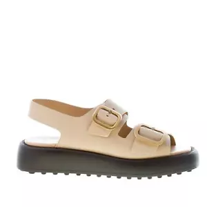 TOD'S scarpe donna Sandalo pelle beige fibbie in metallo oro zeppa 3,5 cm - Foto 1 di 7