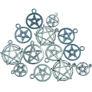 Pendant Charm Lot Star Pentacle Pentagram 13 Silver Tone Pagan Wicca Magic Craft - Picture 1 of 12