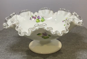 Vintage Milchglas mit gewelltem Rand Schale Frances Burton handbemalt Veilchen - Bild 1 von 15