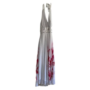 Abito formale ballo sfilata taglia grande bianco con fiore rosso anni 80 vintage - Foto 1 di 9