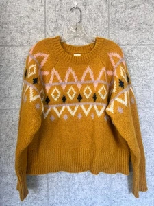 A New Day Target Mustard Yellow Fair Isle Knit Sweater Size Large Super Soft - Picture 1 of 4