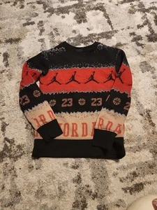 Nike Air Jordan Christmas Sweater Boys SMALL Black Fair Isle AOP 23 Jumpman Crew - Picture 1 of 2