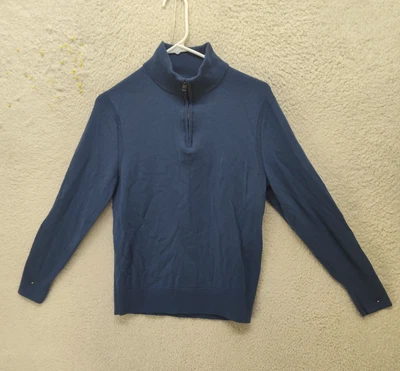 Banana Republic Hombres Sudadera Mediana Azul 100% Lana Merino 1/4 Cremallera Pullover Foto 1 de 4