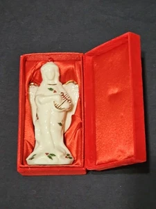 Formalities by Baum Bros White Porcelain ANGEL Holding Harp Holly Berries - Picture 1 of 2
