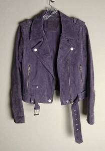 Blank NYC Womens Purple Suede Leather Moto Jacket Size Medium - Picture 1 of 4