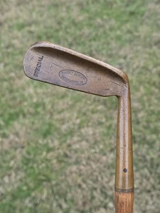 Club de Golf Putter Especial de Latón Harry Schopp Antiguo Eje de Madera de Nogal RARO - Imagen 1 de 16