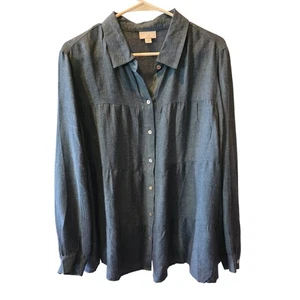 J.Jill Tiered Button Front Top XL Womens Blue Long Sleeve Lagen Look Classic - Picture 1 of 4
