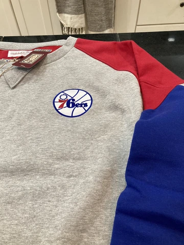 MENS NBA Philadelphia 76ers Mitchell & Ness TRADING BLOCK SWEATER 3XL/B NWT Cover