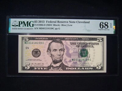 $5 Federal Reserve Note Series 2013 FR1996-D Cleveland MDC Block - Image 1 of 2