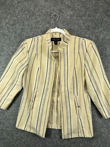Perceptions Jacket Womens Petite 6P Beige Blue Stripe Half Sleeve Coat Ladies - Picture 1 of 15