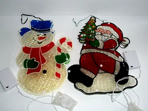 Holographic Snowman Santa Claus Christmas Window Decoration Dbl Sided 12.5"  LED - Picture 1 of 4