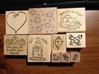 Lot Of 10 Wood Stamps Butterfly, Heart, Kite, Get Well, Thanks "Free Shipping