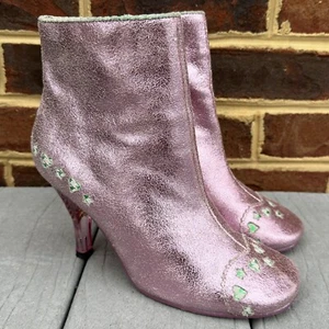 Irregular Choice Ankle Boots Womens Size 38 EU 7 US Pink Cheeky Charm Metallic - Picture 1 of 13
