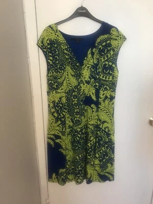Tiana B Blue Green Paisley Print V Neck Stretchy Dress Size 12 - Image 1 of 3