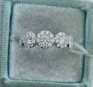 2Ct Round Cut Lab-Created Eternity Halo Wedding Band Ring 14K White Gold Plated - Picture 1 of 7