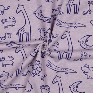 Stoff Meterware Krokodil Löwe Tiger lila meliert Sweat weich warm - Bild 1 von 4