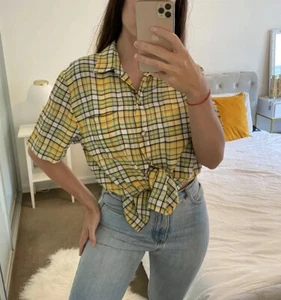 Hucke Scruples S Original 90s Vintage Yellow Checked Shirt Check VTG boxy button - Picture 1 of 8