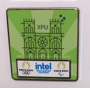 PARIS 2024 OLYMPIC GAMES. SPONSOR PIN. INTEL/XPU. NOTRE DAME. GREEN - Picture 1 of 3