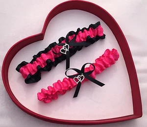 NEW  Bridal Wedding Garters Hot Pink Black Prom GetTheGoodStuff Sexy - Picture 1 of 2
