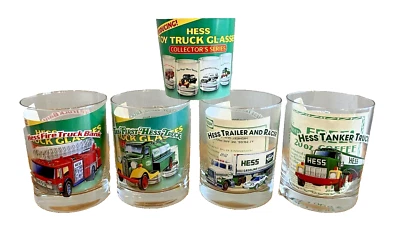 4 Hess 1996 Holiday Glass Tumblers Fire Truck Trailer Racer Tanker Oil Truck - Image 1 of 4
