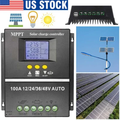 4000W MPPT Solar Charge Controller 100A/12V 24V 36V 48V USB Battery PV Regulator