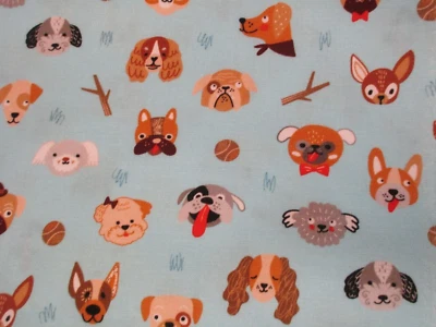 Nuevo Fat Quarter de tela de algodón caras de perro en azul claro Robert Kaufman 21" x 18" Foto 1 de 4