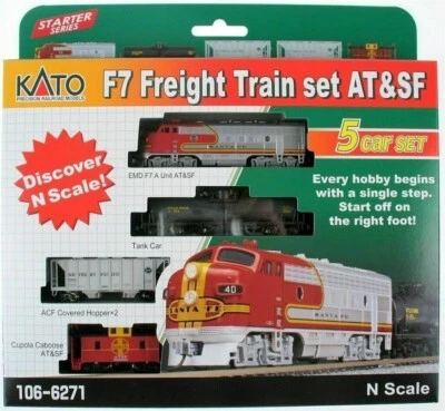 KATO 1066271 N Scale ATSF F7A LOCOMOTIVE & 4 CARS Freight Train Set 106-6271 - Image 1 of 2