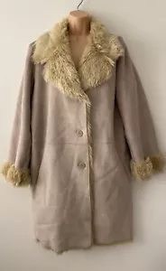 Wallis Coat Faux Sheepskin Fur Lined Suede Shearling Beige Ladies Size L - Picture 1 of 10