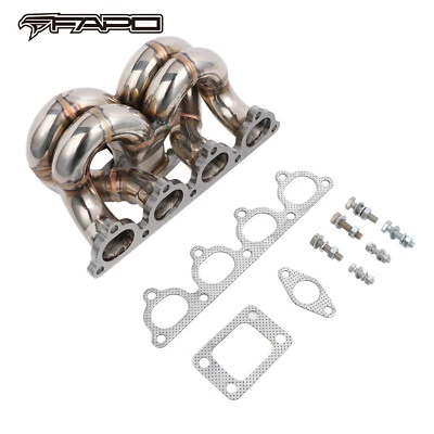 FAPO Turbo Manifold for Honda Civic del Sol CRX D15 D16 SOHC T3 38mm WG Ram Horn - Image 1 of 4