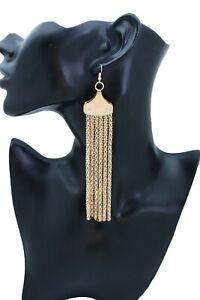 Women Hook Earrings Gold Mesh Metal Holiday Long Tassel Fashion Jewelry Fringes 