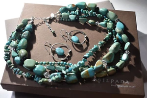 SIlpada N1299 4 Strand Sterling Silver Obsidian Necklace & W1437 Earrings SET  - Picture 1 of 12