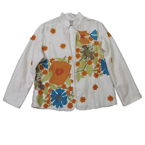 ANU 100% Seide bestickt vorne offen Jacke creme gefüttert Bohemian Gr. M TASCHEN - Bild 1 von 19