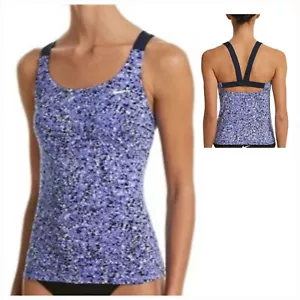 NIKE Women's V-Back Tankini Swimsuit Top Lilac/Multicolor Size M NEW - Picture 1 of 11